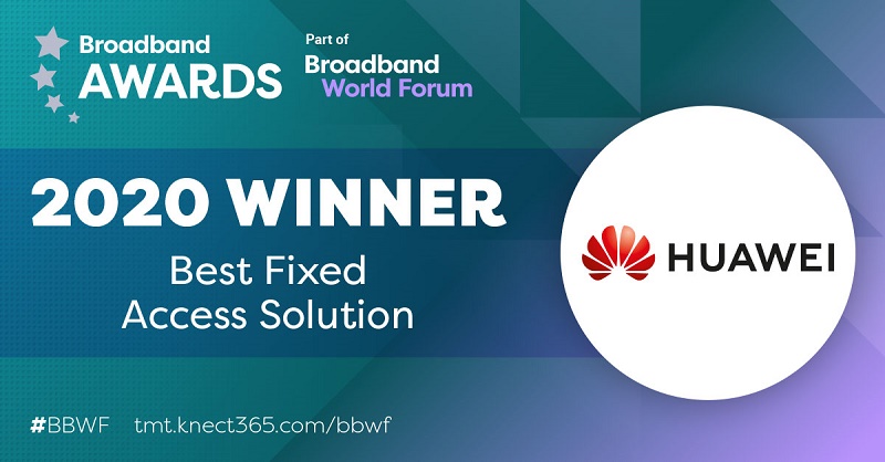 Huawei AirPON получило премию «Лучшее решение для фиксированного доступа» на Всемирном форуме по широкополосному доступу 2020 года